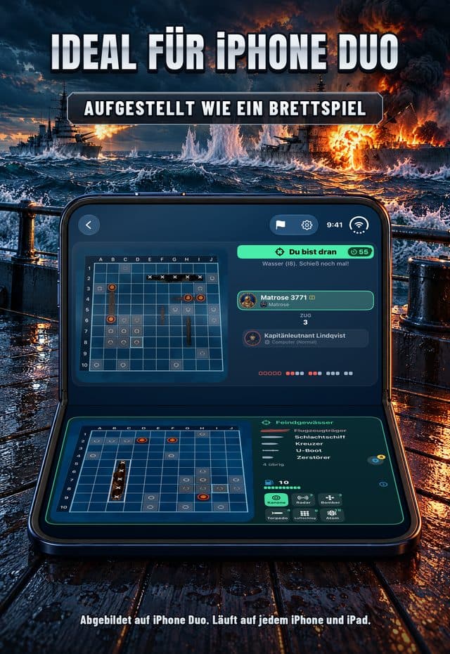App-Store-Bild von Torpedo: ideal für iPhone Duo, aufgestellt wie ein Brettspiel