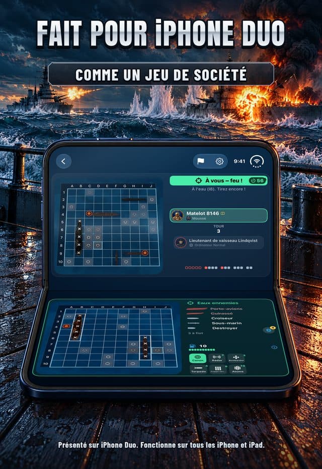 Visuel App Store de Torpedo : fait pour iPhone Duo, installé comme un jeu de société