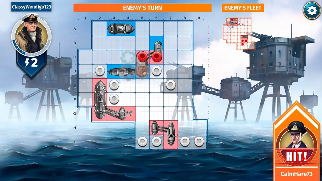 BATTLESHIP app classic battle grid with a commander portrait