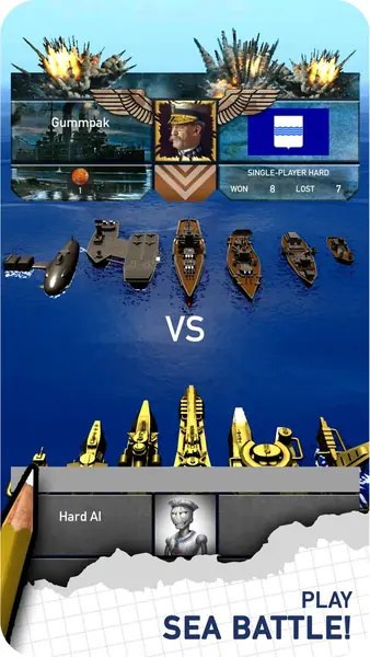 Fleet Battle versus screen before a match against the Hard computer