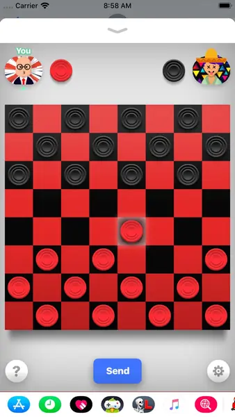 A GamePigeon board game inside a Messages conversation