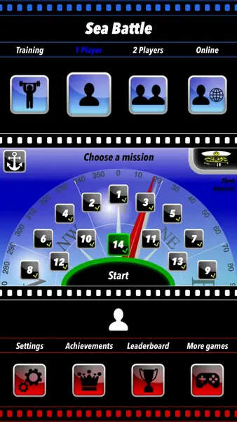 Sea Battle Board Game mission map for the 1 Player mode