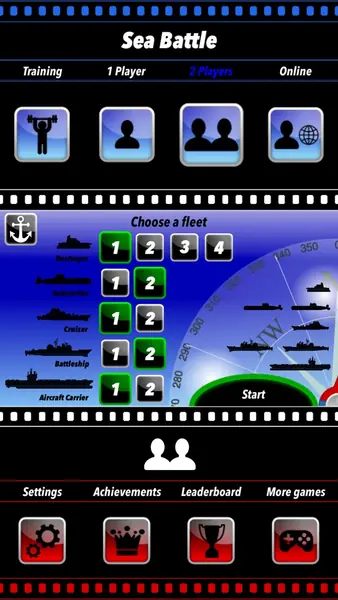 Sea Battle Board Game fleet picker for the 2 Players mode