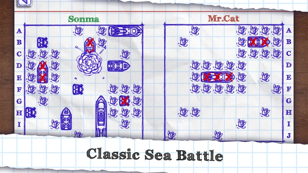 Sea Battle Online classic battle with two hand-drawn grids